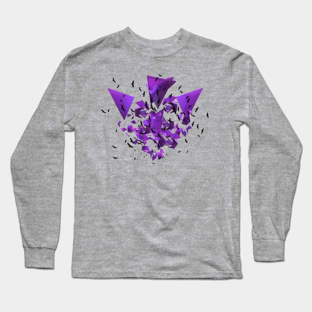 3D Geometry with Birds Flying Long Sleeve T-Shirt by ddtk